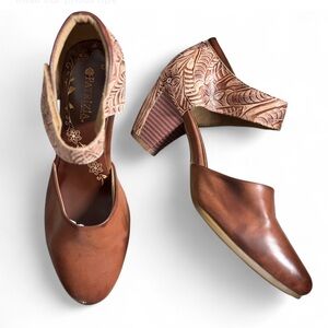 Patrizia Spring Step Tiranda Mary Jane Brown Tooled Leather Pumps Sz 7